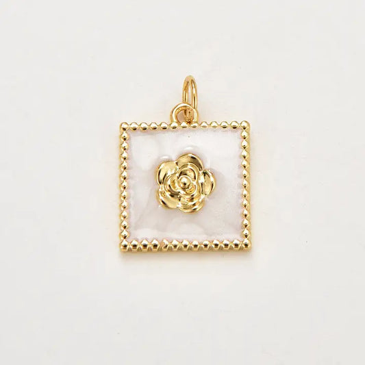 Gold Filled White Enamel Flower