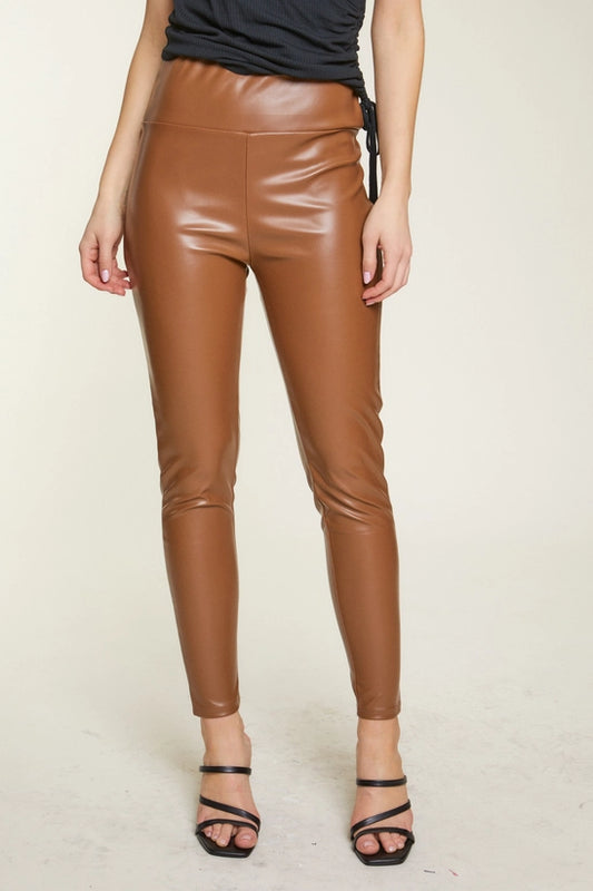 Faux Leather Leggings- Brown