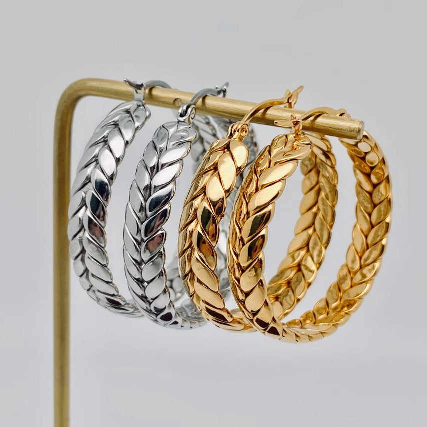 Wheat-Shaped Stainless Steel Hoop Earrings