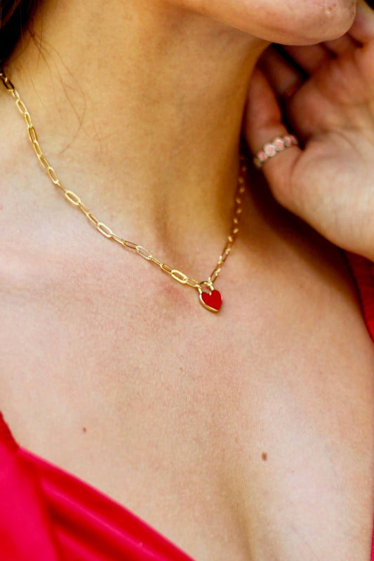 Red Heart Gold Chain Necklace