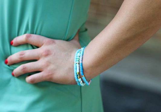 3 Layered Blue Beaded Bracelet