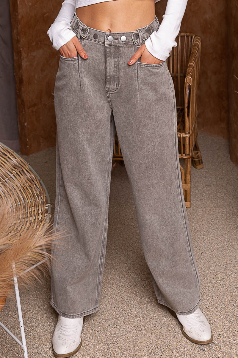 Button Waist Detail Charcoal Jean