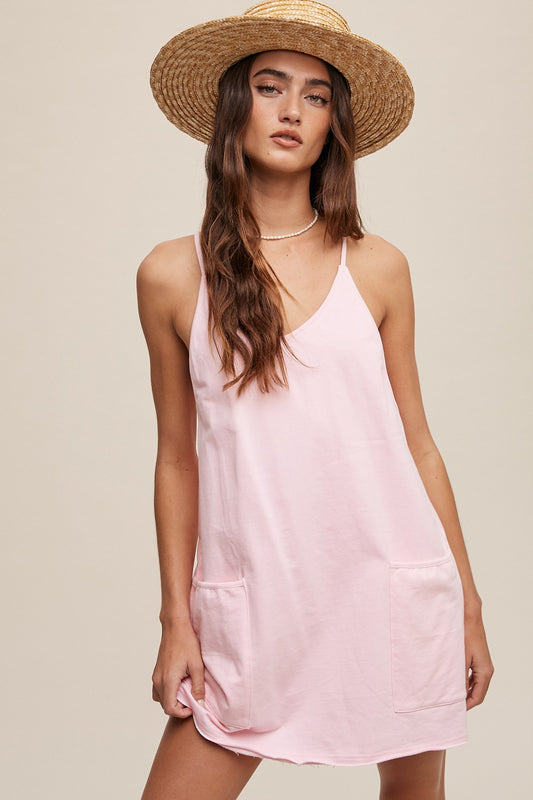 Mini Dress with Built in Romper - Soft Pink