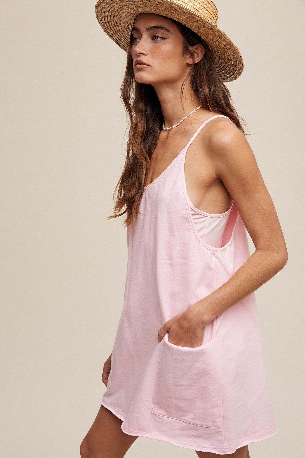 Mini Dress with Built in Romper - Soft Pink