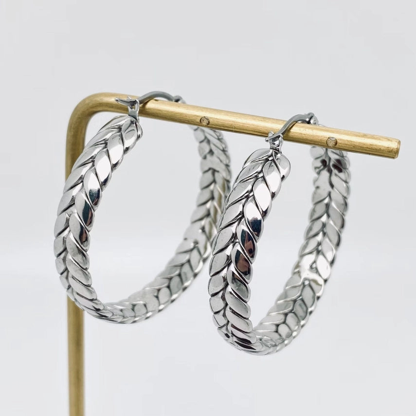 Wheat-Shaped Stainless Steel Hoop Earrings