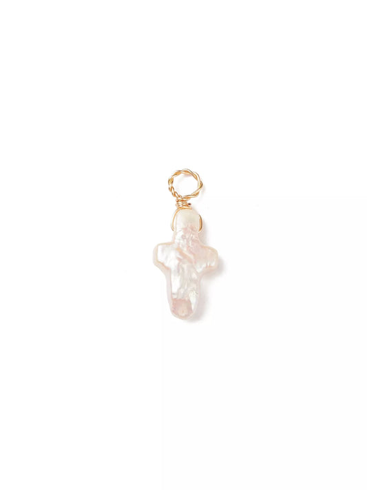 Gold Pearl Cross Charm